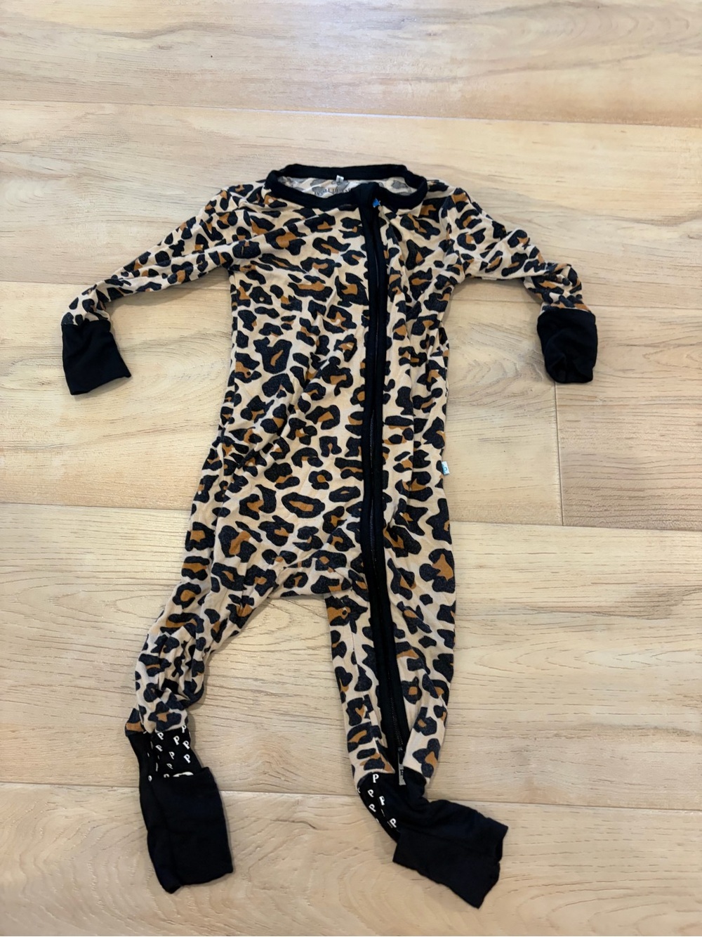 Posh Peanut Leopard Print Footed One-Piece Pajama - Tan & Black